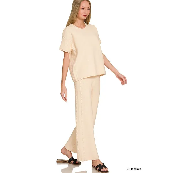 Zenana Viscose Round Neck Top &‎ Pants Set - Large - Image 2