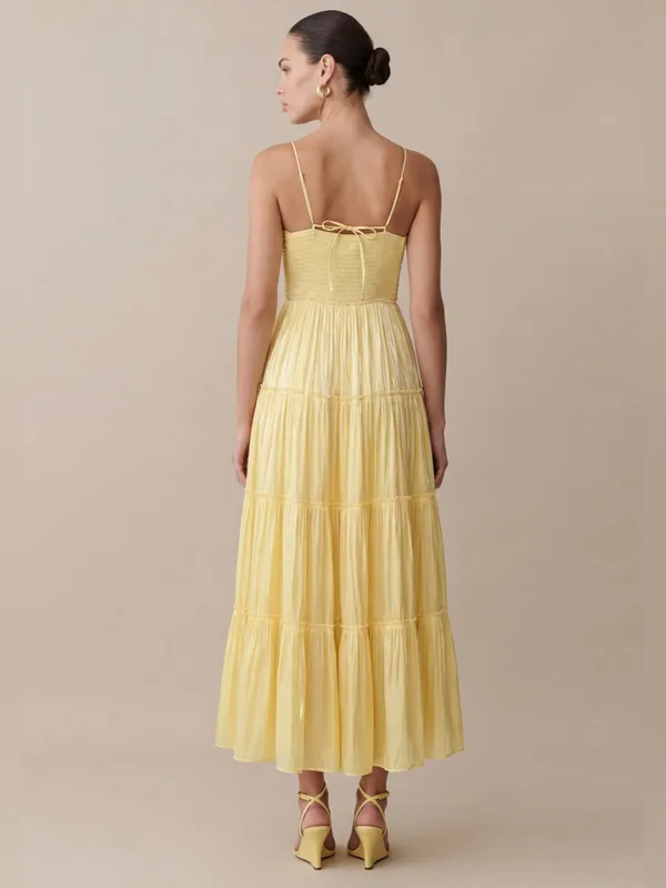 o.p.t. Few Moda Yellow XS East Tiered Midi Dress - Image 3