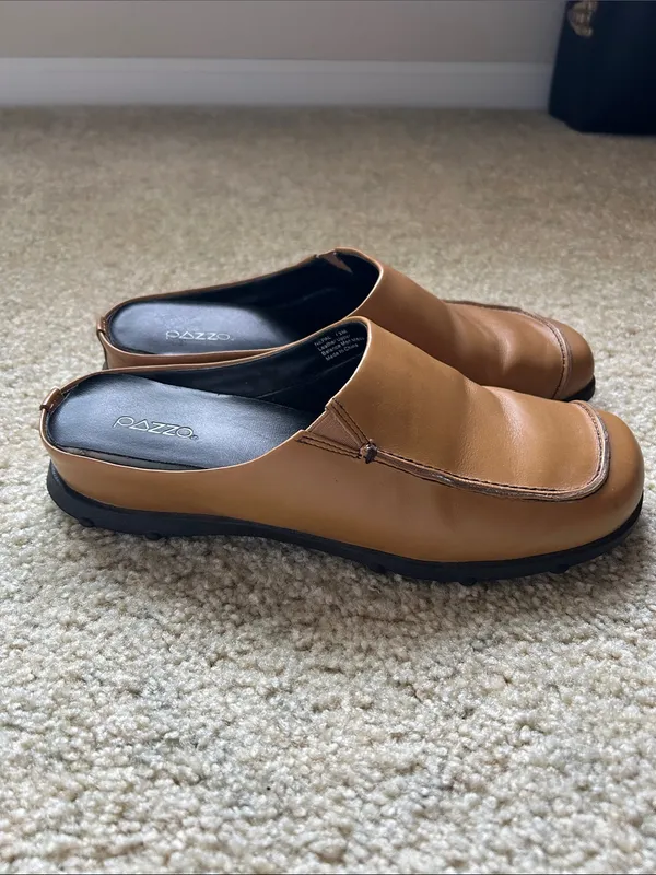 Pazzo Vtg retro tan leather slide mules 7.5 women’s shoes artsy funky - Image 5