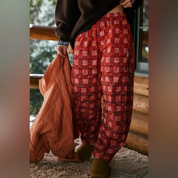 NWT Free People Movement Game Day Printed Pants- Meadow Red Combo - Image 4