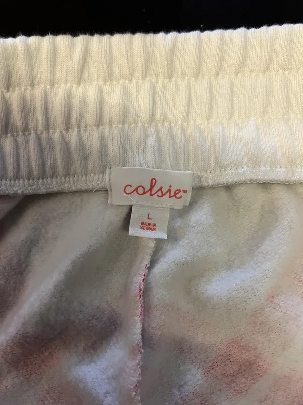 Colsie Pants Womens Large White Pink Red Plaid Jogger Sweatpants Lounge Cuffed - Image 4