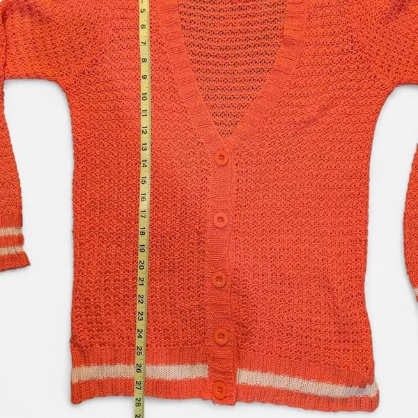 Forever 21 Bright Coral Knit Cardigan with Cream Varsity Stripes, Medium - Image 7