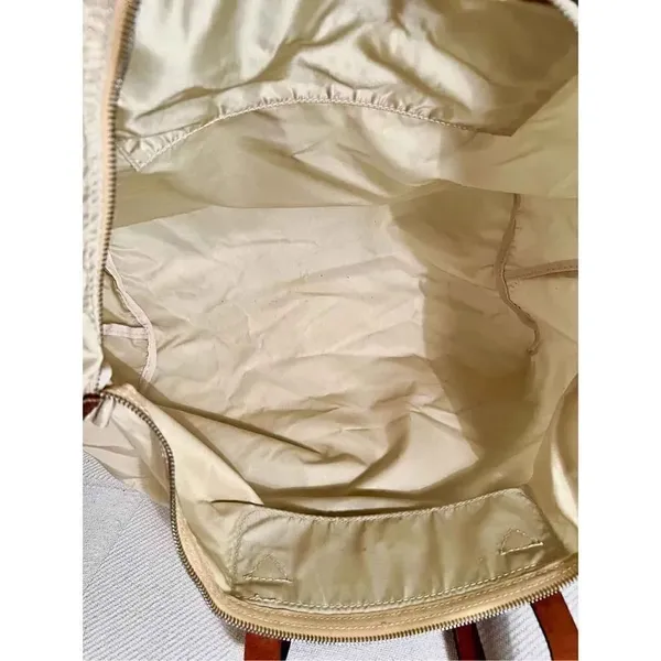 Dooney & Bourke Beige Nylon W/ Brown Leather Strap Zip Top Travel Bag - Image 8