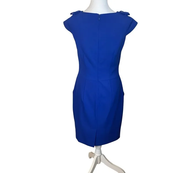 Calvin Klein Royal Blue Sheath Dress Pockets Career Cocktail Drape Neck Sz 2 EUC - Image 6