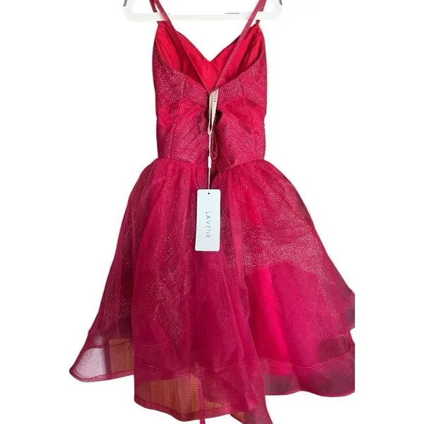 NWT Womens Lavetir Red Ruched Fit & Flare Red Shimmer Holiday Party Dress - Sz 0 - Image 5