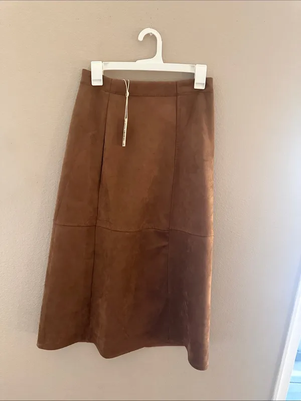 Max Studio Brown Suede A-Line Midi Skirt - Image 2