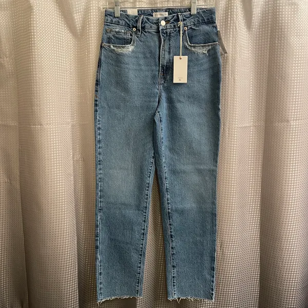 Good American Good Vintage Raw Hem Distressed Pocket Jeans NWT - Image 4