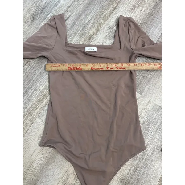Babaton Contour Square Neck Long Sleeve Bodysuit Taupe & Black Tube Top Medium - Image 5