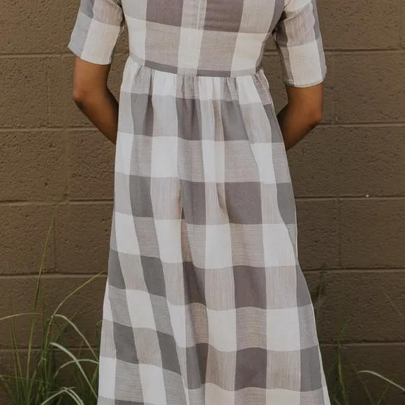 Roolee Gray Buffalo Check plaid gingham Maddie midi maxi dress L - Image 10