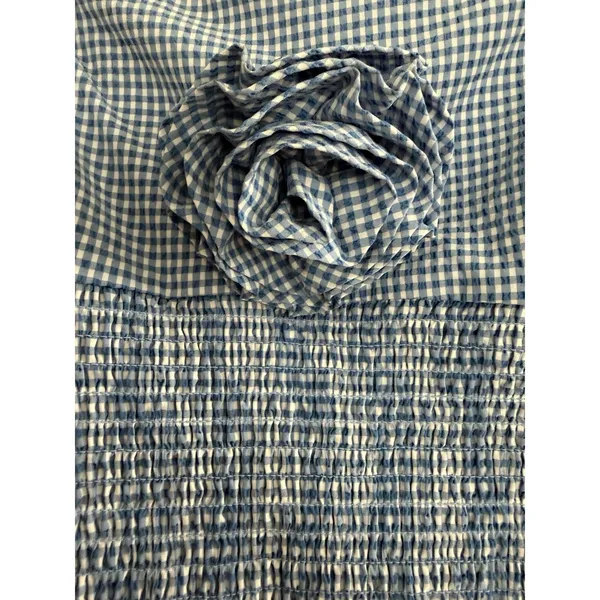 Maeve Smocked Rosette Drop-Waist Mini Blue Gingham Dress Women's Size XL - Image 9