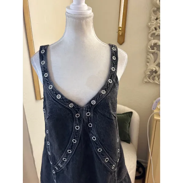 PILCRO Anthropologie NEW Sleeveless‎ V-Neck Studded Denim Mini Dress Size Medium - Image 3