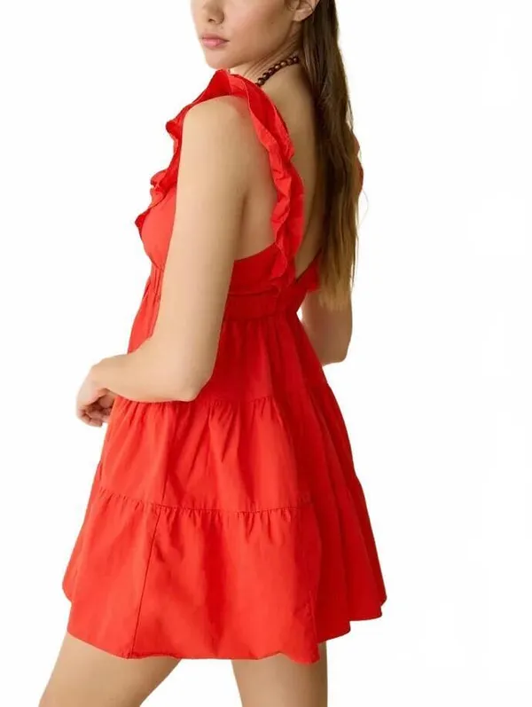 Urban Outfitters Kimchi Blue Main Stage Tiered Ruffle Mini Dress Red Small - Image 4