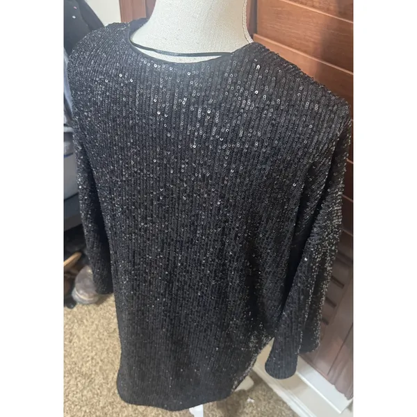 NWT The Limited Women's L Black Jacket All over Sequin Open Cardigan Formal Glam - Image 4