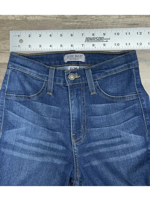 Judy Blue Super Flare Jeans Women’s 1/25 Blue Raw Hem High Rise Boho Retro - Image 5