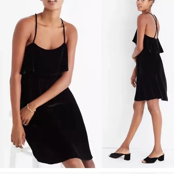 Madewell Velvet Ruffle Mini Dress in Black Size M - Image 7