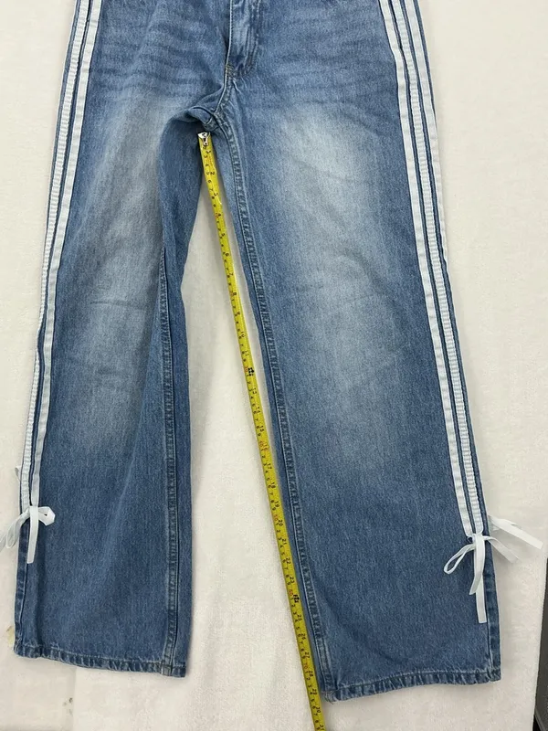 High-Rise Wide Leg Jeans with Side Ties - Light Blue Denim 765 - Image 6