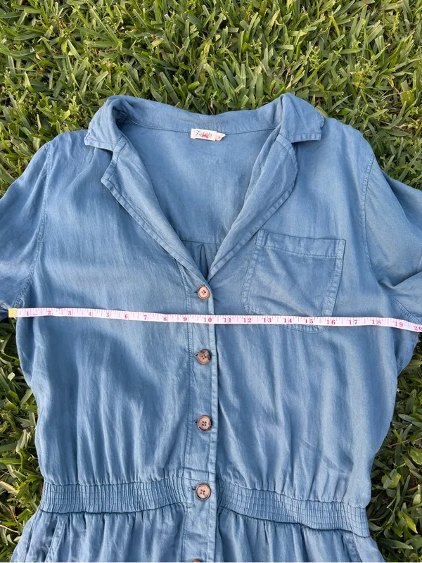 Faherty Arlie Romper Stormy Seas Blue Tencel Linen Button Front Size L - Image 5