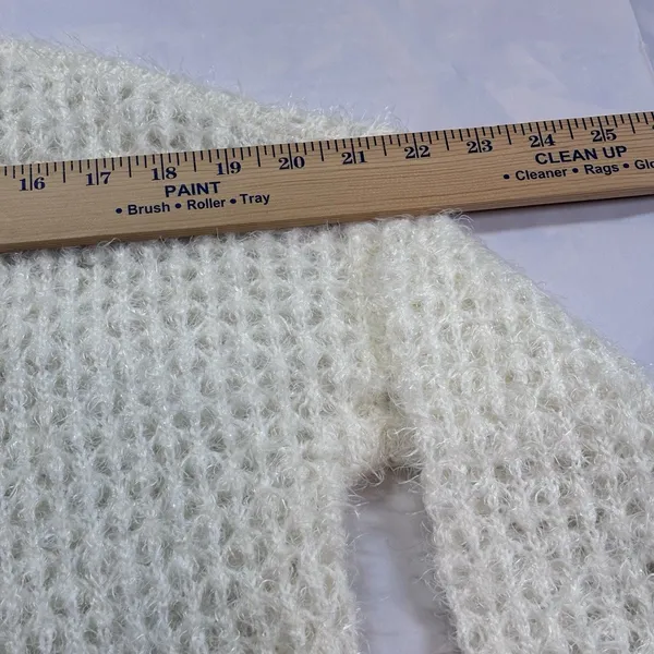 Mudd Fluffy Eyelash Knit Cardigan XS Cream Cozy Soft Girl Open Front Cottagecore - Image 5