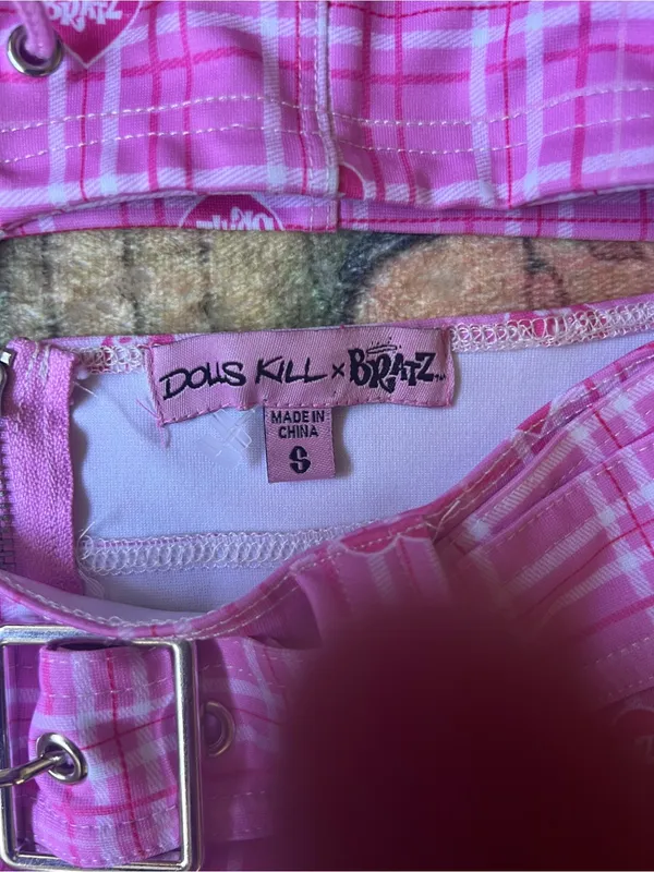 Dolls Kill bratz set Pink Plaid Lace-Up Crop Top & Belted Mini Skirt Set - Image 5