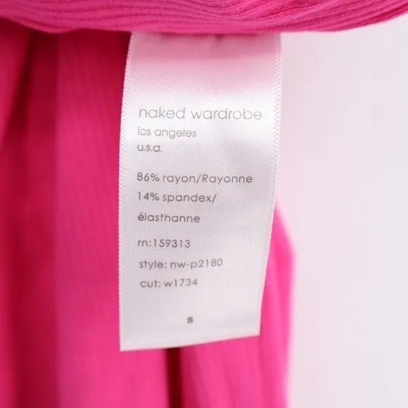 Naked Wardrobe Hot Pink Ribbed Split Hem Pants Womens Small - Image 5