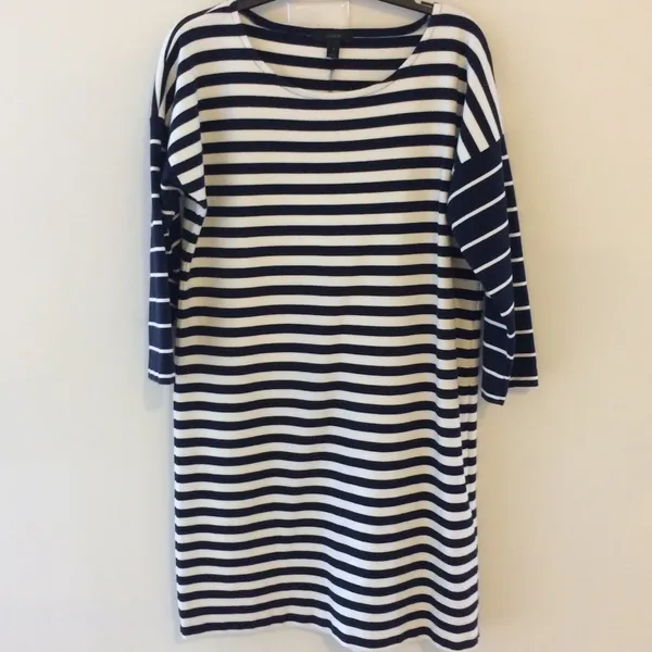 J. Crew Blue & White Stripe 3/4 Sleeve Nautical T-Shirt Jersey Dress‎ - Image 2