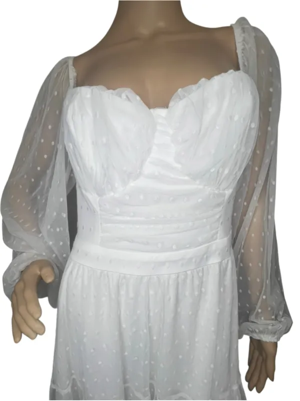 Lulus White Swiss Dot Sheer Long Sleeve Cottagecore Prairie Midi Dress - Image 2