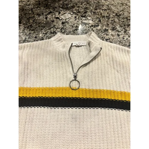 Treasure & Bond Ivory Knit 1/4 Zip Stripe Crop Sweater Size M - Image 2