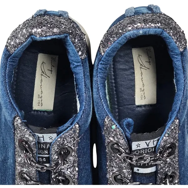Vintage Havana Denim Glitter Chain Embellished‎ Low Top Sneakers Shoes Womens 10 - Image 7