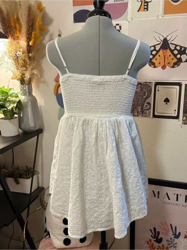 Aerie White Eyelet Smocked Mini Dress XS - Image 6