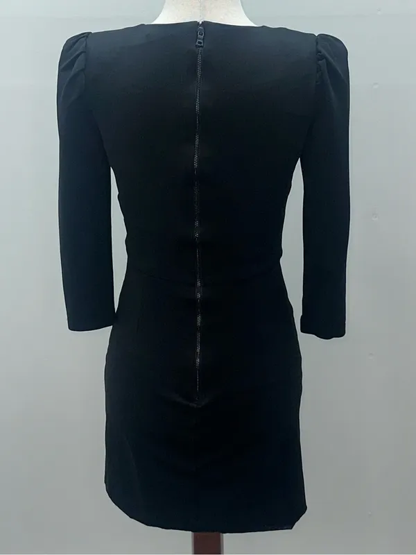 Alice Olivia Black Asymmetrical Mini Dress Plunge Neckline Long Sleeve Size 2 - Image 6