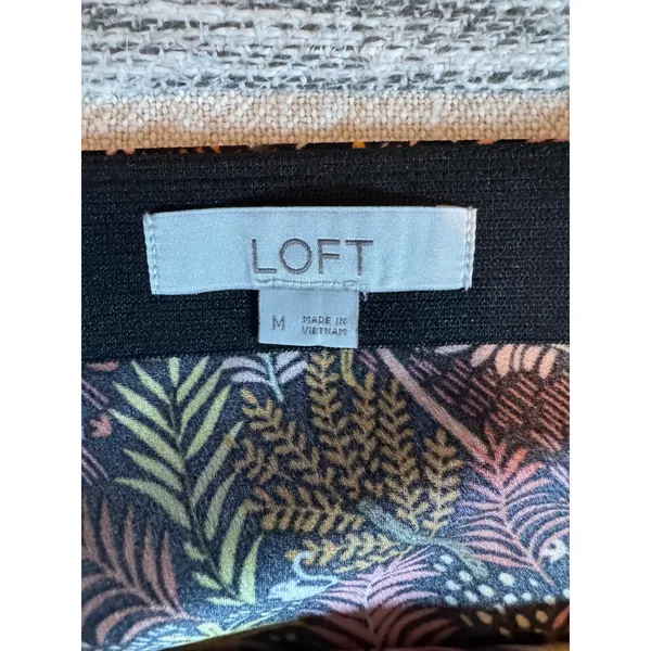 LOFT Women Medium Tropical Leopard Palm Print Midi Skirt A-Line Elastic Waist - Image 5