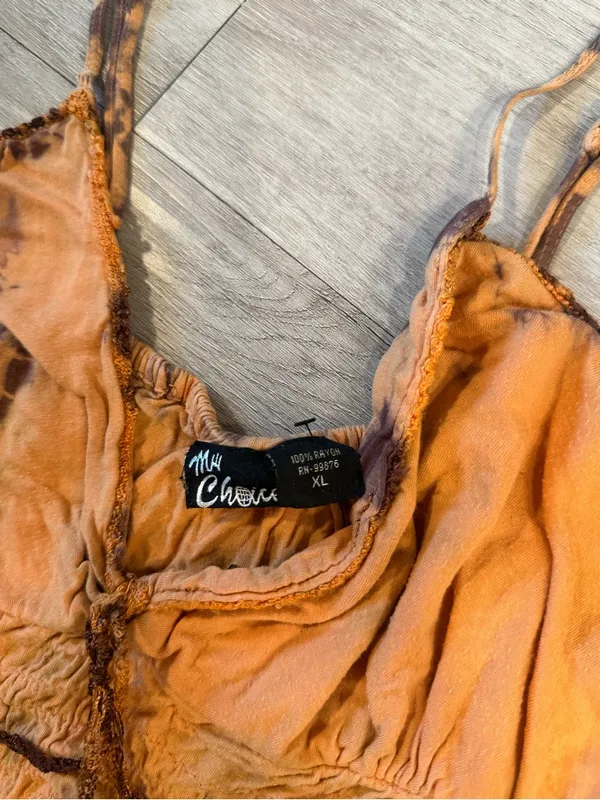MY CHOICE Y2K Babydoll Orange & Brown Tank Size XL - Image 3