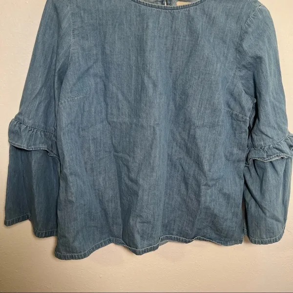 Gap‎ for Good Women's Size Small Chambray Top Ruffle Bell Sleeve Medium Indigo - Image 6