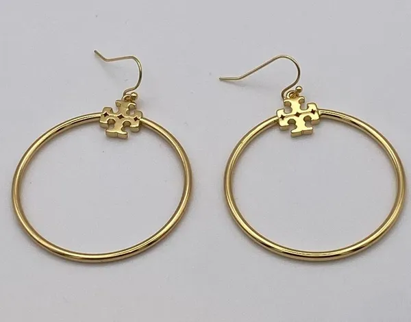Tory Burch stacked T-logo circle drop earrings, new - Image 2