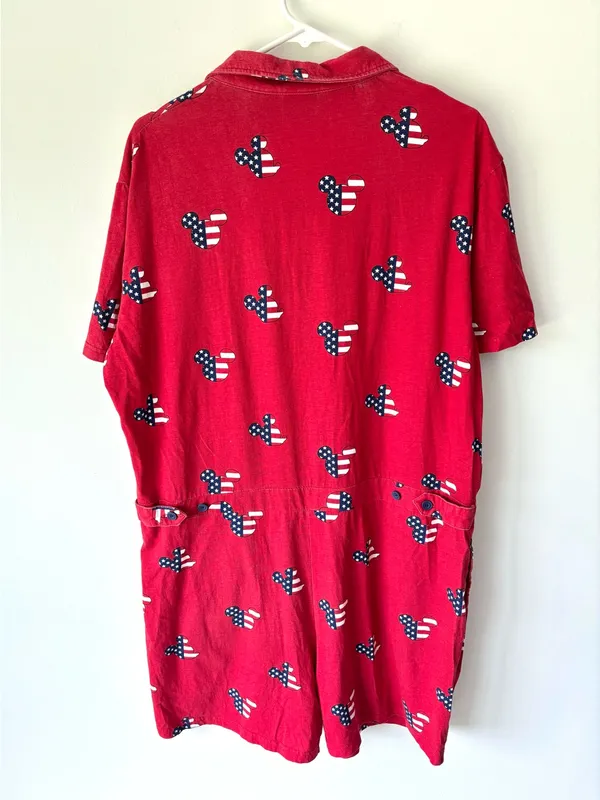 Disney Red White Blue American Flag Mickey Mouse Print Short Sleeve Romper - Image 9