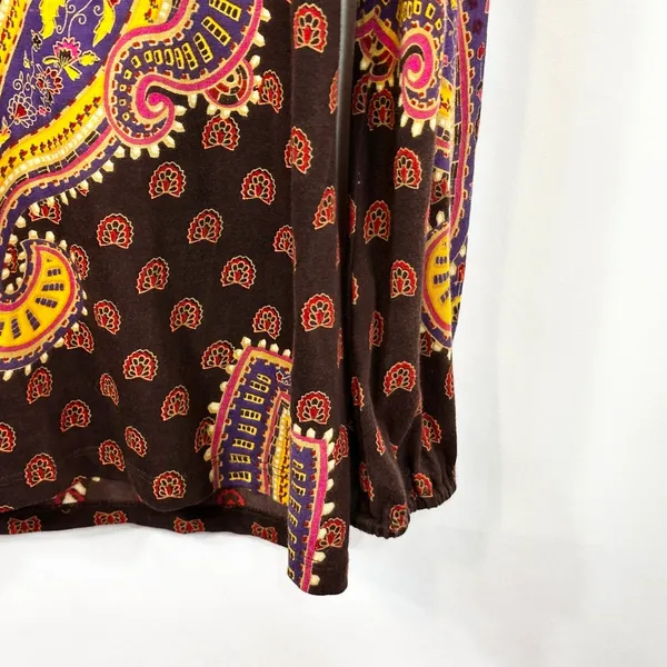 Lucky Brand XS Top VTG Y2K Hippie Paisley Smocked Brown Lotus Grunge Boho‎ 1309 - Image 7