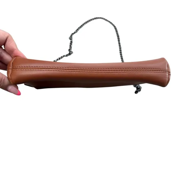 Brooks‎ Brothers Chain Strap Shoulder Bag Brown Caramel Leather Minimalist - Image 13