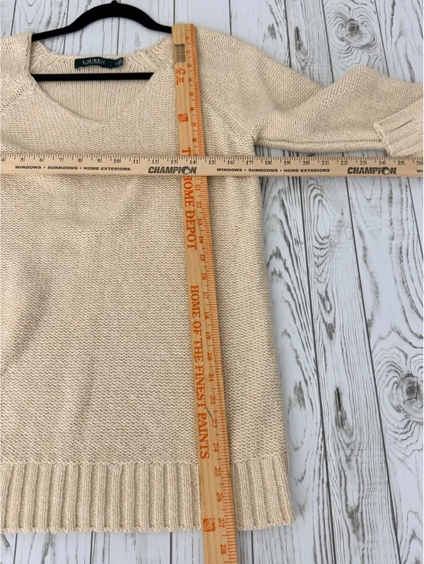 Lauren Ralph Lauren Women’s L Cream Ivory V-Neck Cotton Blend Knit Sweater - Image 5