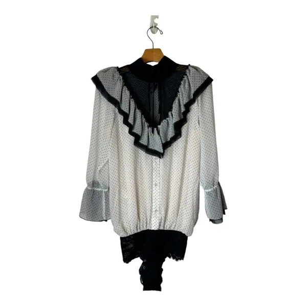 HAH Hot As Hell Bodysuit Women Small Black White Polka Dot Heavy Knecking‎ NWT - Image 4