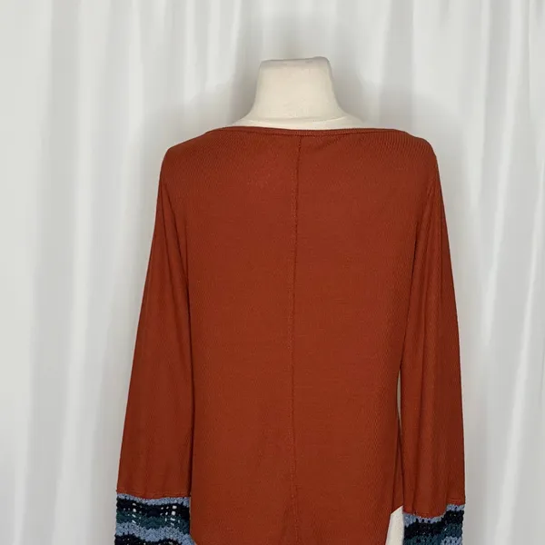 Anthropologie PILCRO Crochet Cuffed Thermal Top Cedar Pullover Stripes Small - Image 10