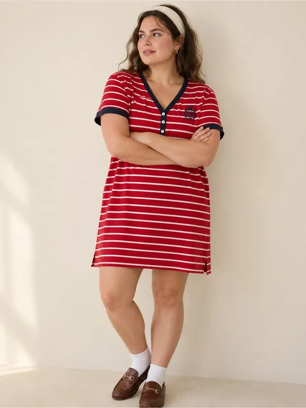 Lauren Ralph Lauren Striped Crest Henley Preppy T Shirt Dress Red Navy Size XL - Image 8