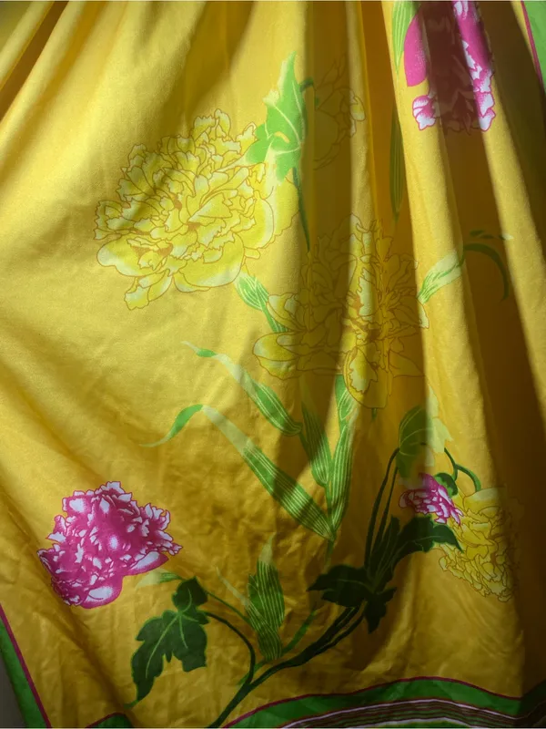 XXI Forever 21 Yellow Floral Kimono Sleeve Tunic Cover Up Dress S Boho Tropical - Image 3