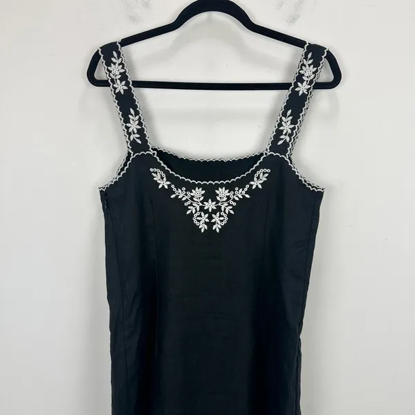 J.Crew Embroidered Linen Shift Dress Mini Boho Resort Vacation Black US 4 NWT - Image 14