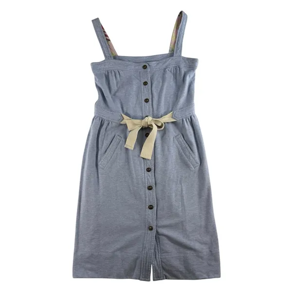 Anthropologie Allihop Sz L Apron Front Dress‎ Picnic Knee Length Blue Button Up - Image 3