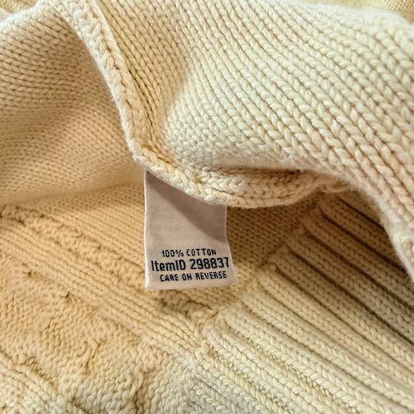 LL Bean Yellow Double L Mixed Cable Full Zip Hoodie Pockets Cotton Sweater SMALL - Image 11