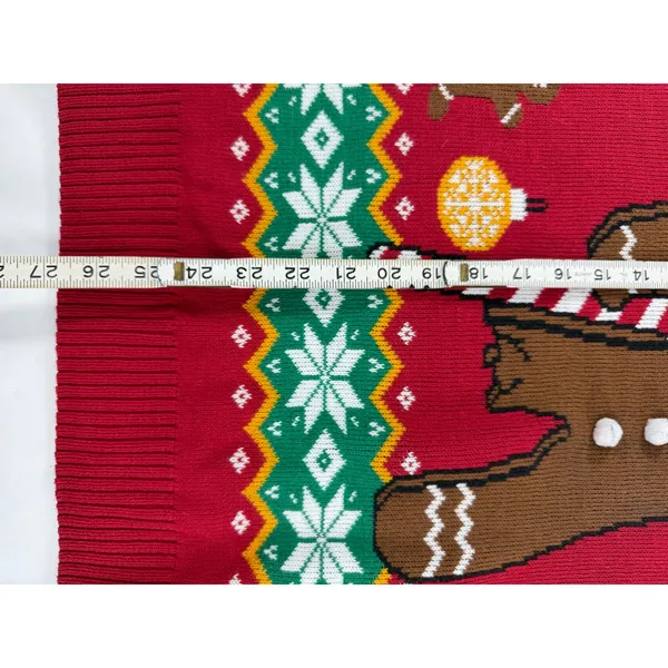 Ugly Christmas Sweater Oh Snap Gingerbread Man Fair Isle Red Knit Medium NRXF3S - Image 5