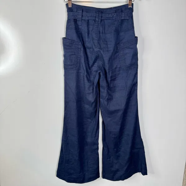 Anthropologie Linen Blend Navy‎ Belted Wide Leg Pants Size 25 - Image 2