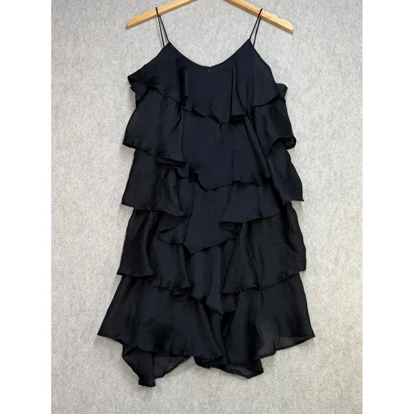 H&M Ruffle Tiered Dress Womens L Black Gothic Whimsigoth Coquette Cocktail - Image 2