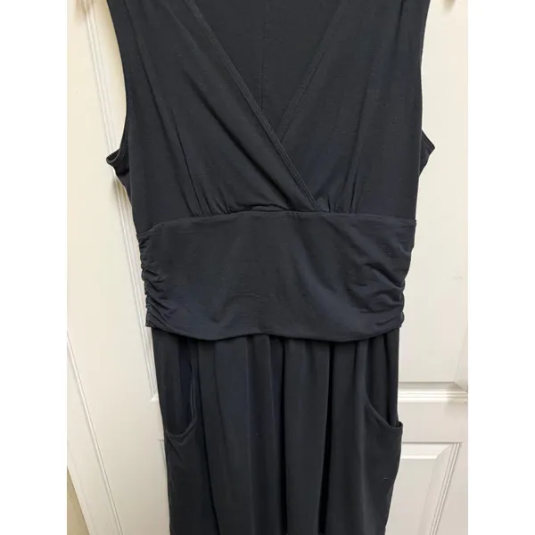 Athleta Jura Sleeveless Black V Neck Empire Waist Pocket Dress Women's M L Tall - Image 6