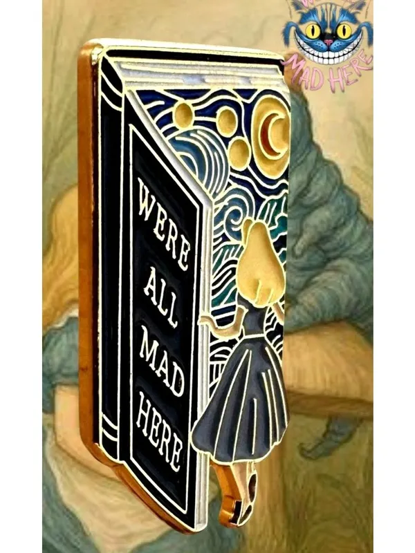 Alice in Wonderland Pin We’re All Mad Here Book Design Starry Night Rabbit Hole - Image 6